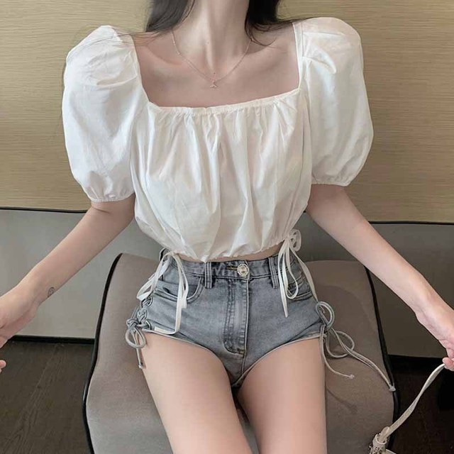 小个子减龄短款上衣白色,显气质的女生夏季上衣推荐