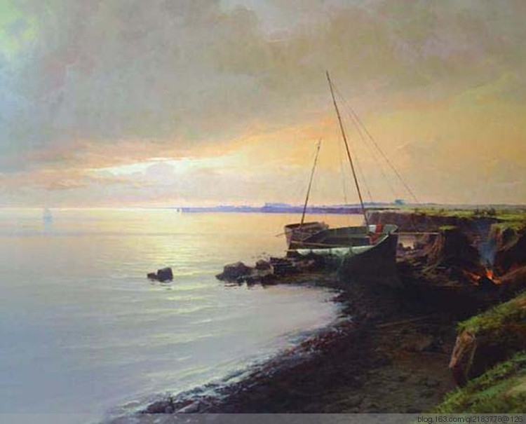 俄罗斯画家画油画海景风景,尤恩乌格罗油画风景作品