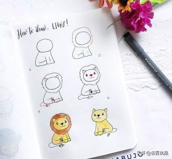 手帐简笔画可爱图案简单动物,手帐边框图案简笔画动物