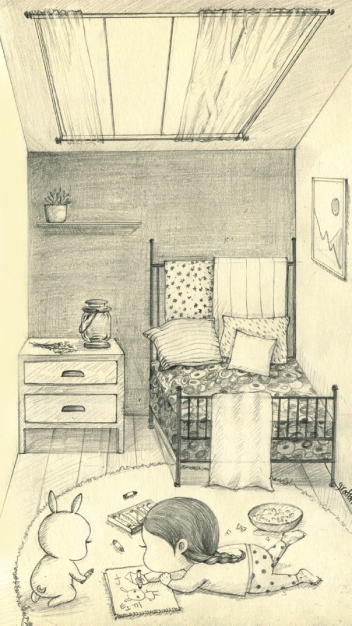 少女与兔子插画,兔子手绘创意插画