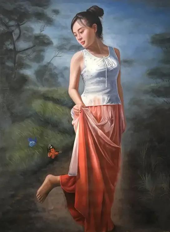 由于道德世俗约束，导致我的1幅女人体油画尽显传统古典神秘美