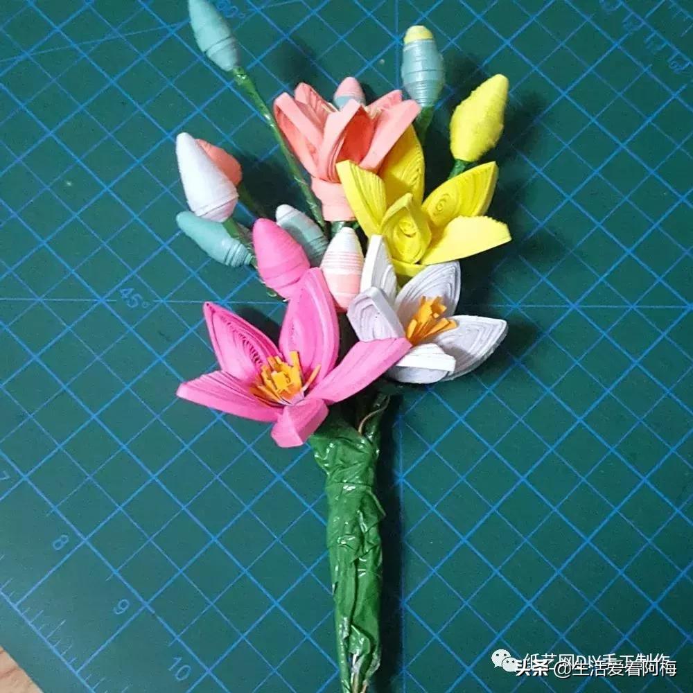 简单易学褶皱纸手工花束教师节,衍纸教师节立体花束教程