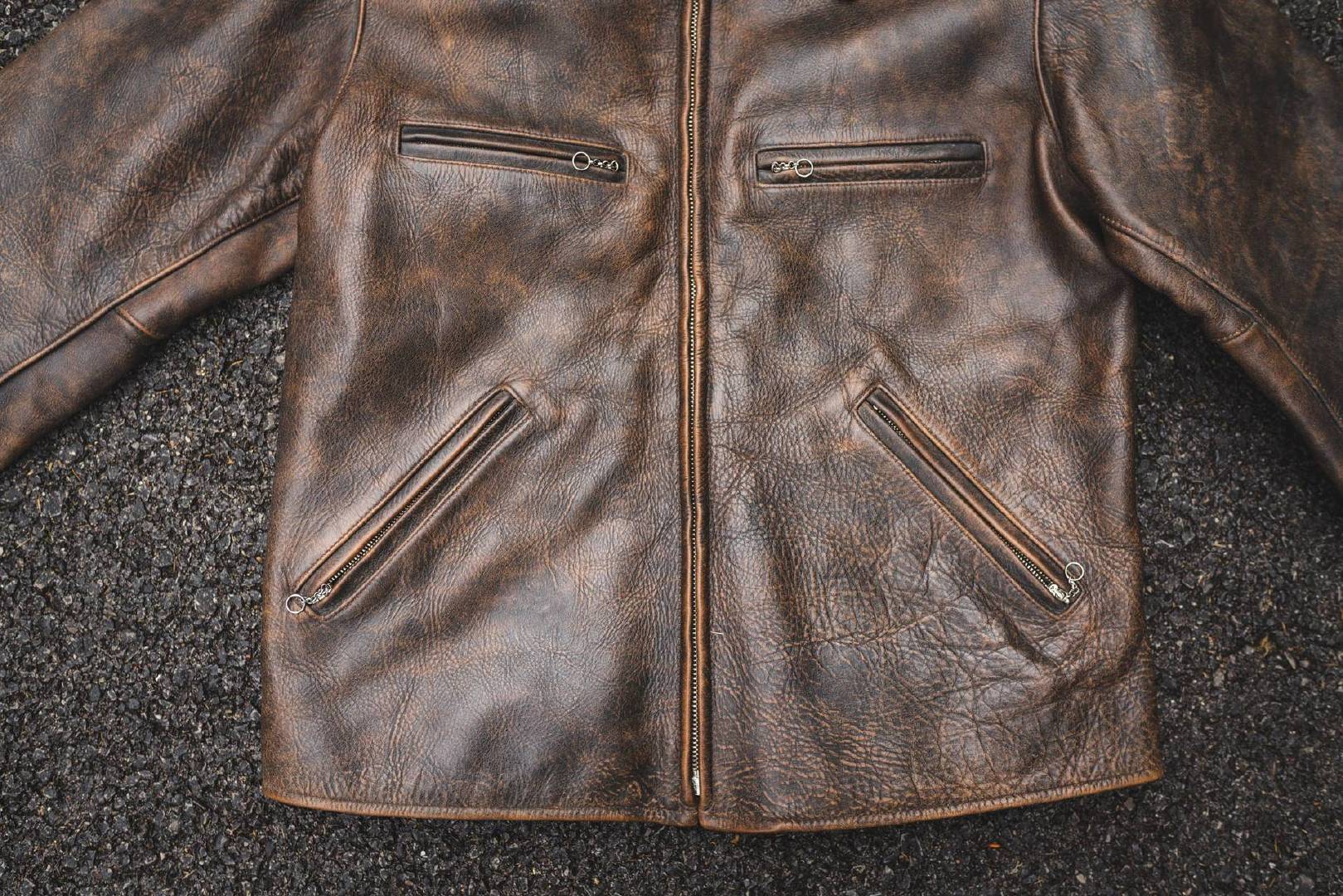 男小牛皮翻毛皮复古做旧皮衣,牛皮复古做旧皮衣男中长款