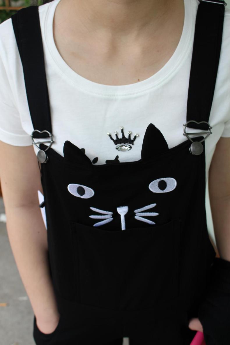 「验货实拍」猫头刺绣背带裤