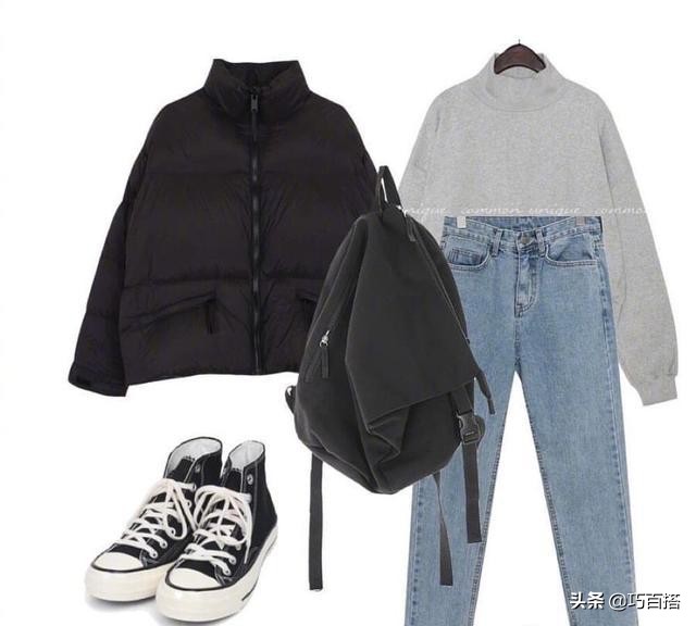 简单黑色棉服连帽,时尚修身黑色棉服简单大气