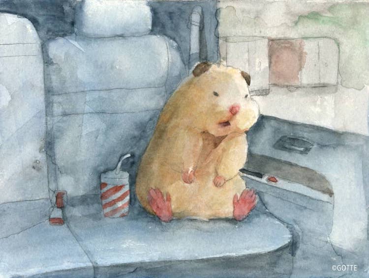 生活里可爱的小仓鼠,水彩颜料画可爱的仓鼠