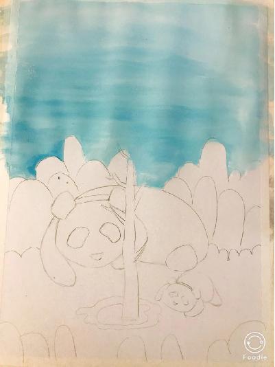 小熊美术水粉创意画,熊猫水粉画儿童画
