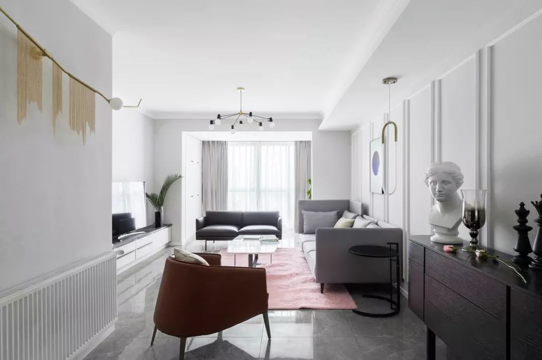 客厅地砖颜色怎么选现代简约款,冠珠摩卡灰地砖客厅效果图