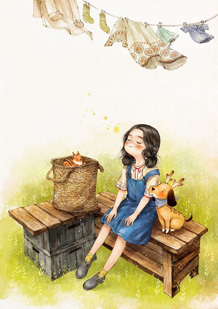 韩国插画师森林女孩日记图文,水彩插画森林女孩日记