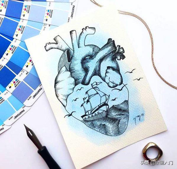 夏日海洋水彩画,夏日水彩颜料画简单风景画