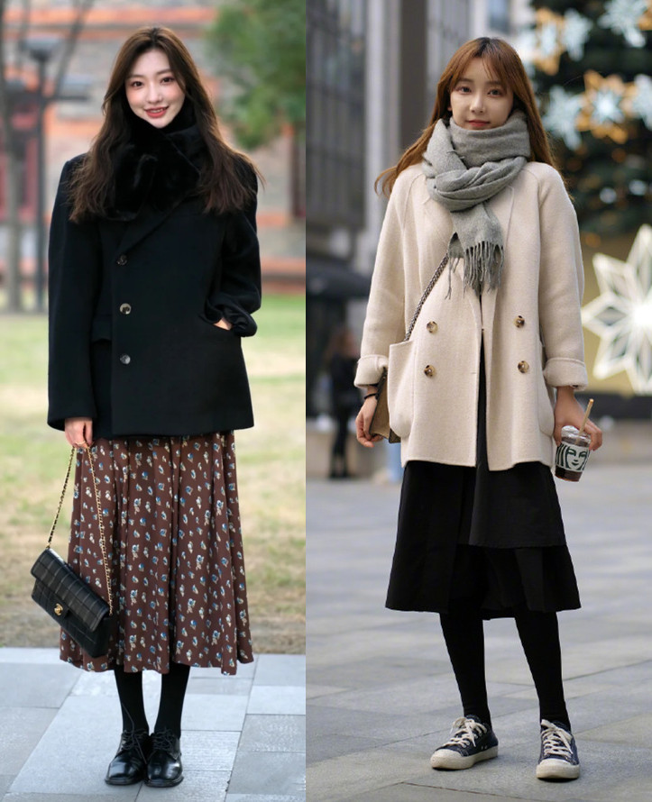 韩国大衣街拍,中国韩国街拍对比