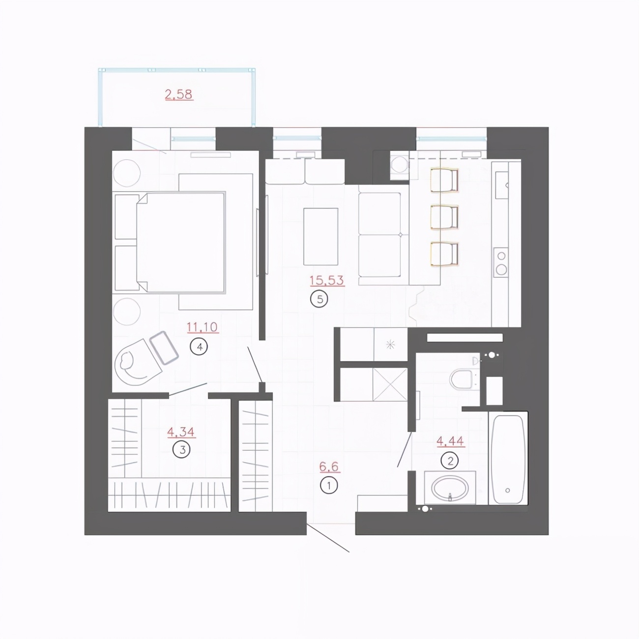 60平一室一厅一衣帽间小户型装修,51平米一室一厅玄关