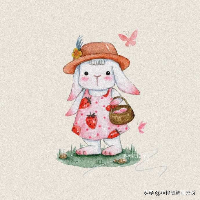 可爱的草莓画,草莓小兔插画