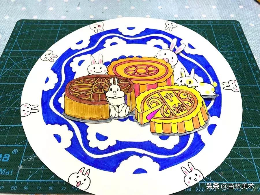 中秋节绘画作品二年级嫦娥和玉兔,中秋节兔子装饰画