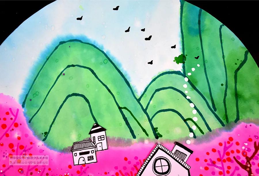 桃花源创意儿童画3-4岁,桃花源记儿童画线稿