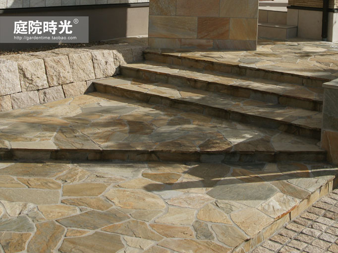 中式庭院古代老石板铺装,庭院铺装样式区域颜色搭配