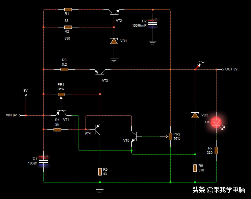 线性稳压电源短路保护,线性稳压可调电源电路图详解