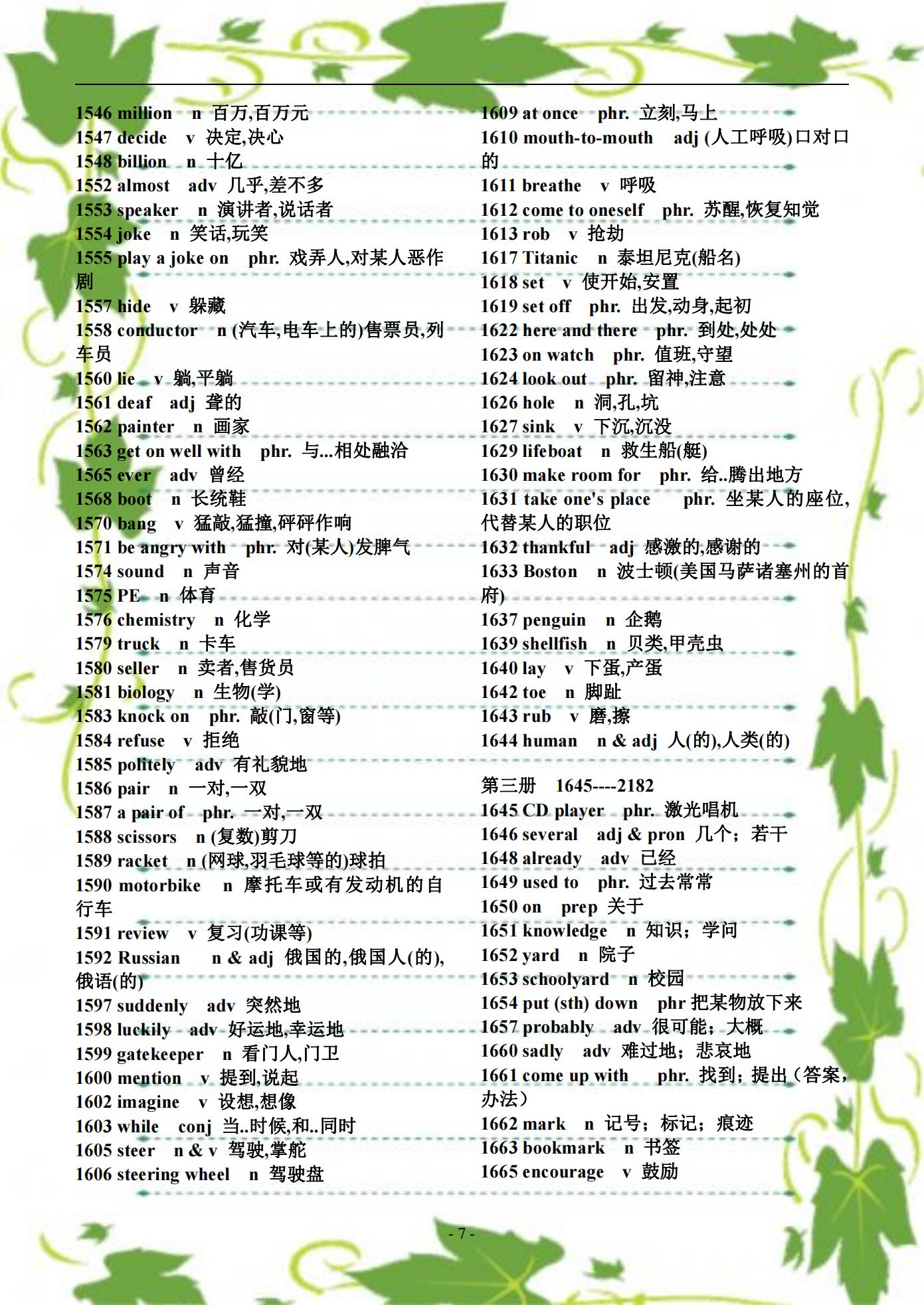 初中英语300组词汇辨析,初中英语词汇表大全带音标