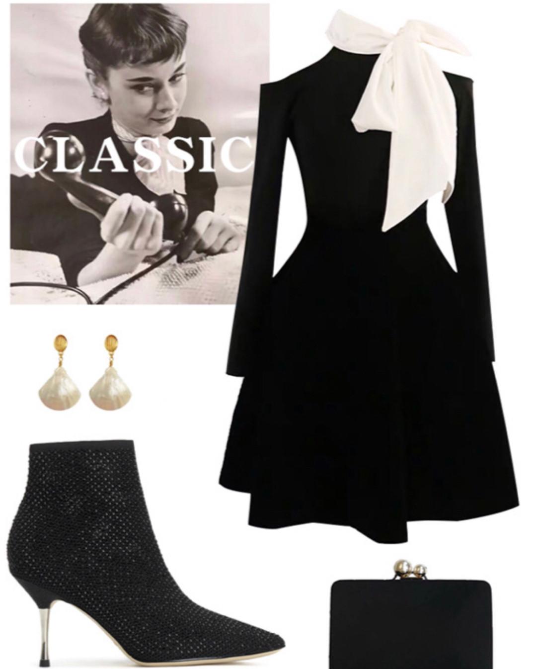 刘嘉玲黑外套红黑拼接毛线裙,刘嘉玲黑色礼服