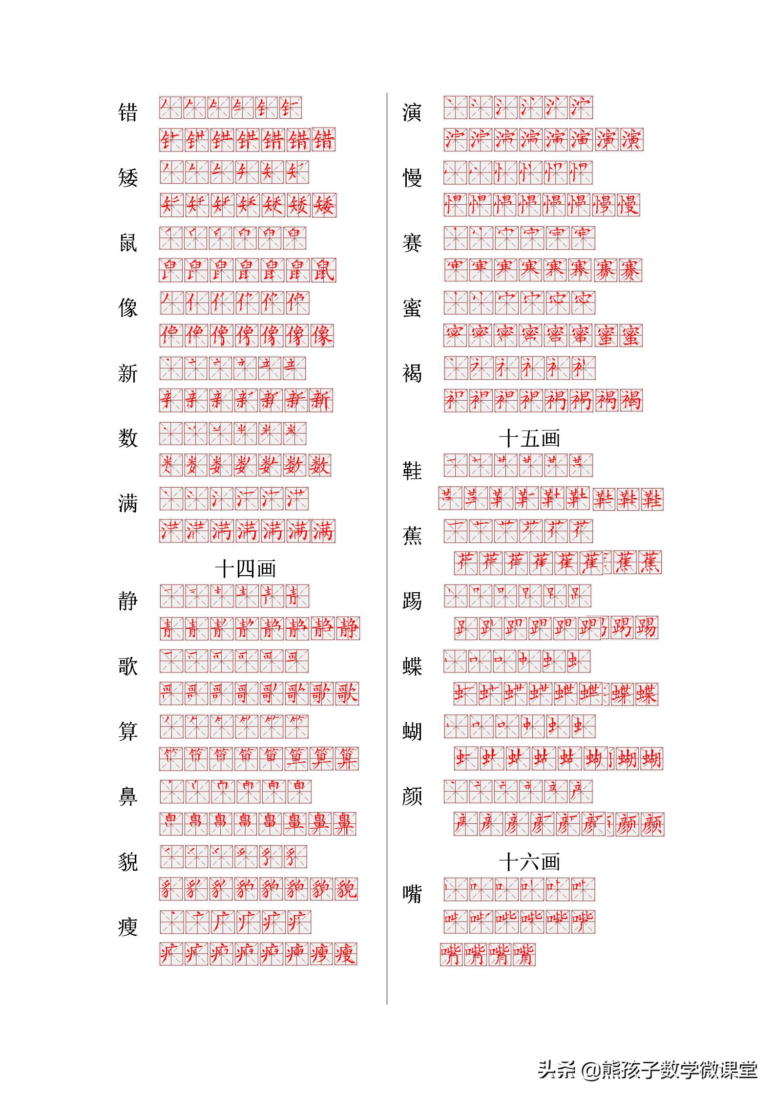 小学生生字笔顺表,小学生字笔顺口诀对应的字例