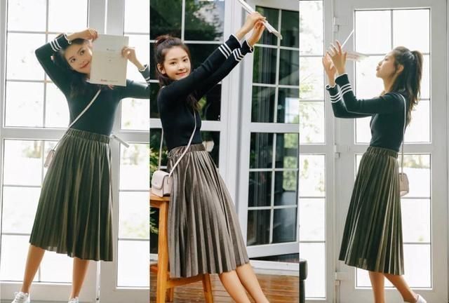 时尚圆领毛衣高腰百褶裙,可以搭百褶裙的毛衣最新款