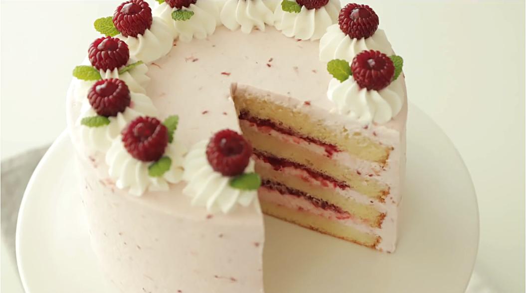 玫瑰荔枝覆盆子芝士蛋糕,粉色派覆盆子香草味蛋糕