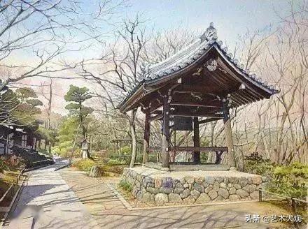 日本淡彩水彩画,日本富士山水彩画欣赏