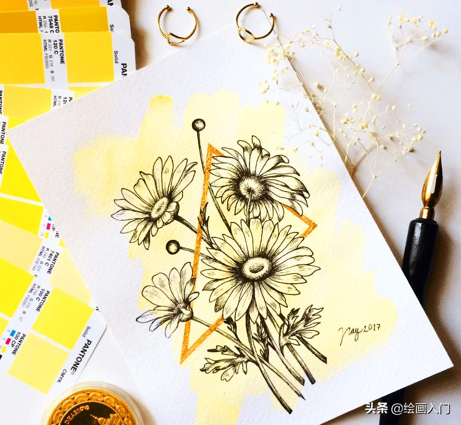 夏日海洋水彩画,夏日水彩颜料画简单风景画