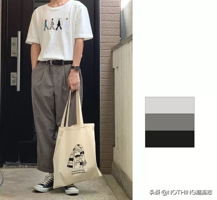 黑白灰搭配夏季男装,黑色青年男装搭配图片