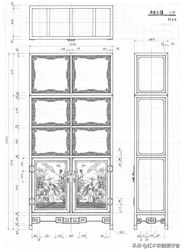 中国传统家具手绘三视图,古典家具设计图纸