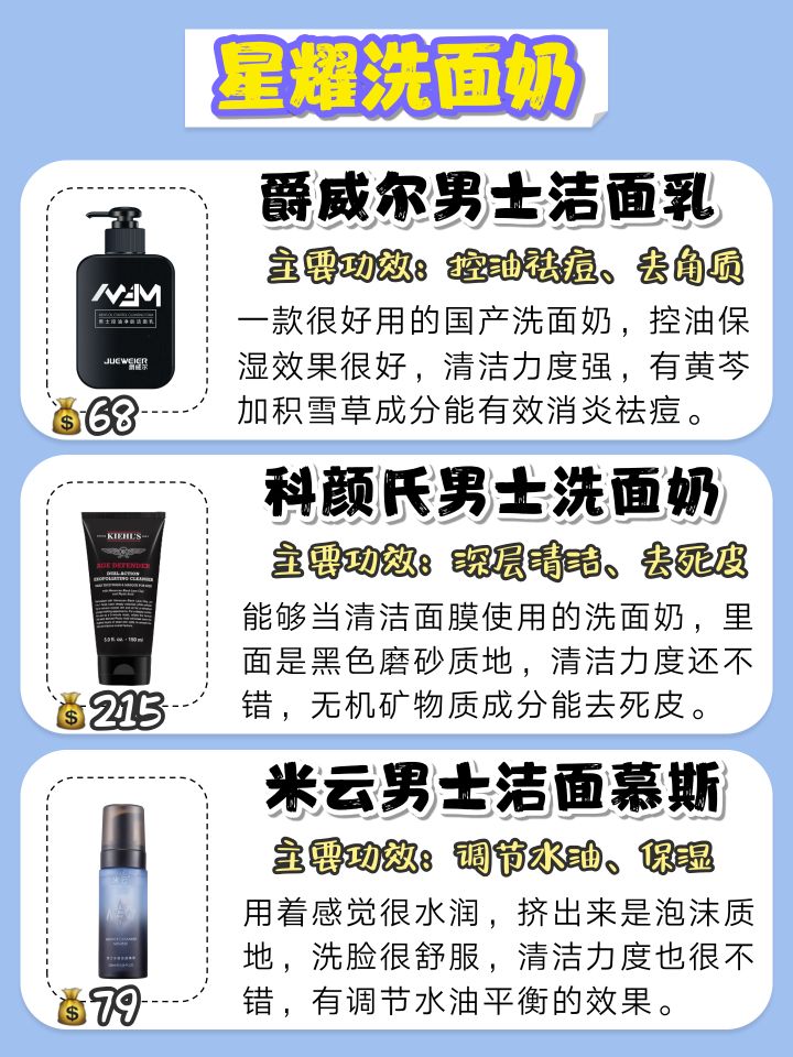 男士洗面奶段位推荐,男士洗面奶段位测评
