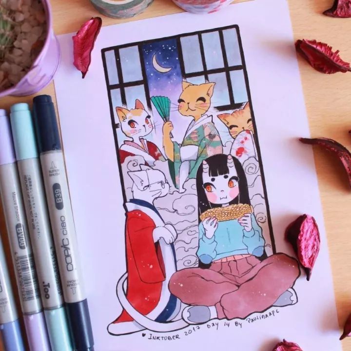 马克笔插画我是小妖怪,马克笔手绘插画清新