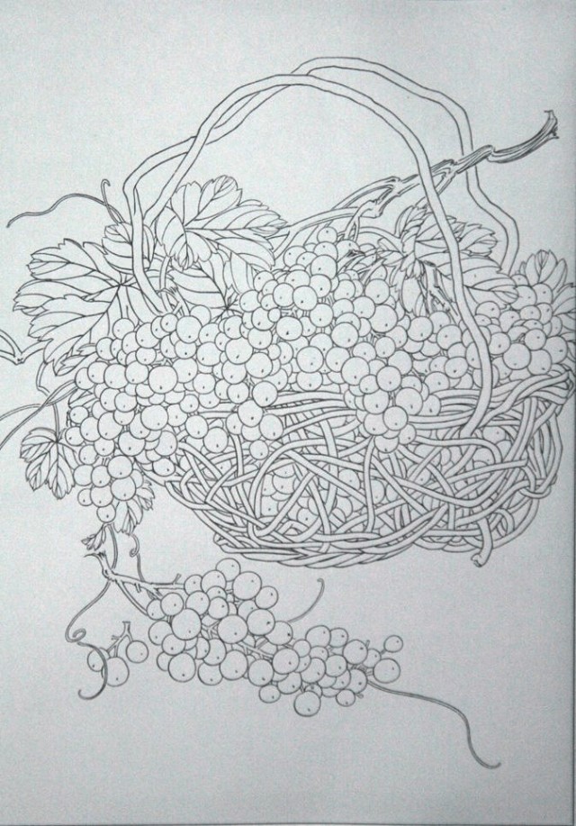 工笔勾线葡萄的画法,工笔画葡萄的上色画法步骤