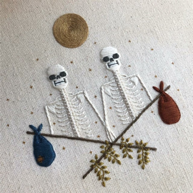 刺绣半袖骷髅,牛仔刺绣骷髅