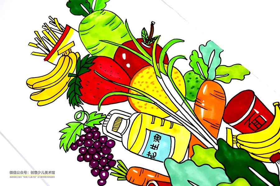 儿童画思维教程,蔬菜购物车儿童画
