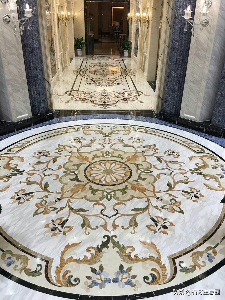 大理石地面水刀拼花效果图,100多平方水刀拼花图片