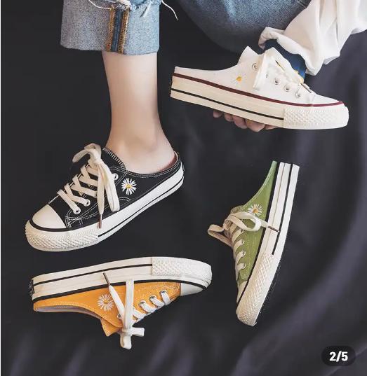 秋冬季平底小雏菊板鞋,小雏菊帆布鞋女韩版板鞋