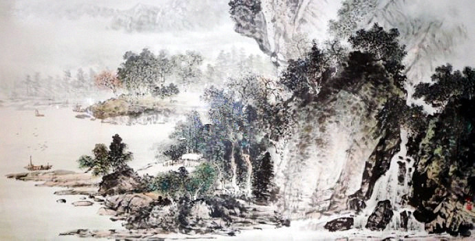 杨昌林山水画,现代水墨林溪山水画