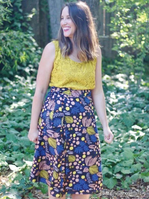 时尚一片式裹裙连衣裙裁剪图,后开叉裙的缝制方法