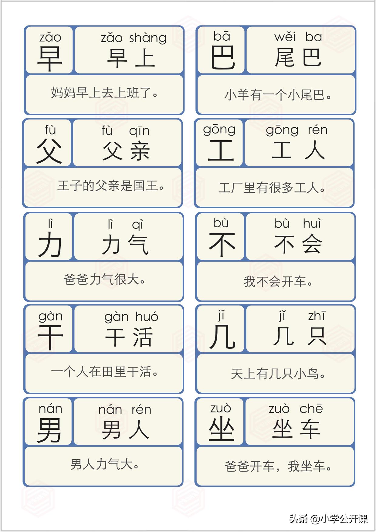 幼儿识字卡1000个常用汉字,少儿识字组词卡