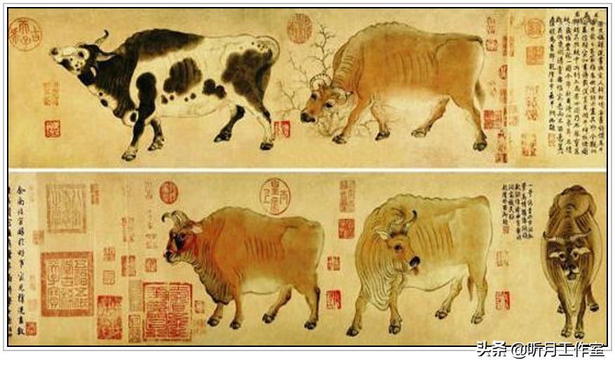 中国十大传世名画之五牛图赏析,五牛图唐韩滉纯银纪念币2009