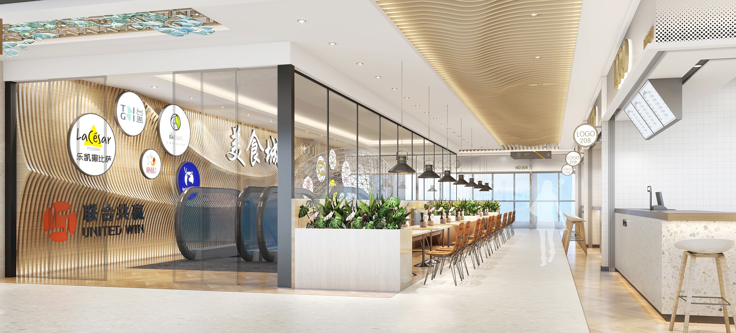 3000平美食城档口装修效果图,美食城改造方案