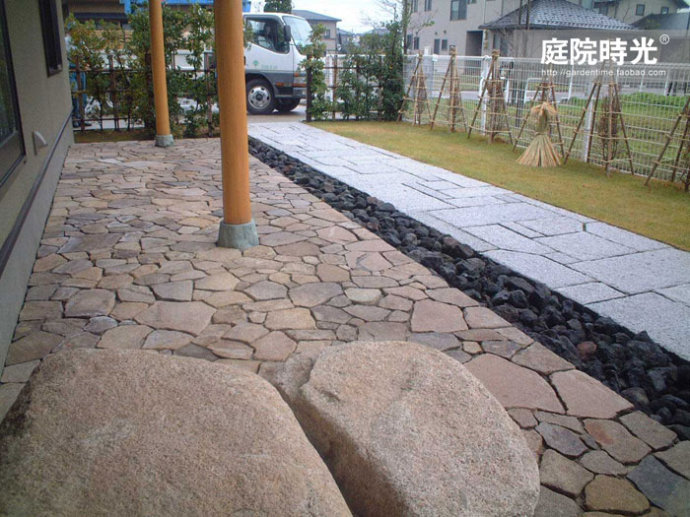 中式庭院古代老石板铺装,庭院铺装样式区域颜色搭配