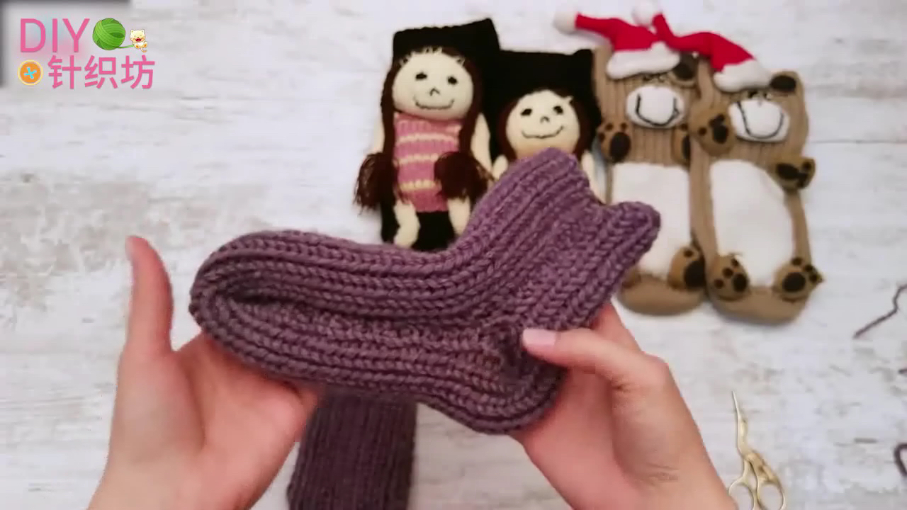 针织毛线袜的教程,家居袜棒针编织视频