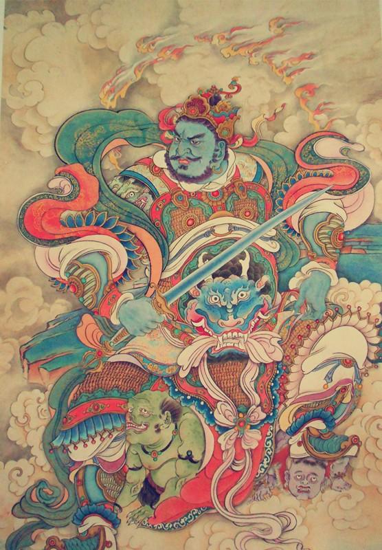 李云中四大天王白描高清图片,唐代佛造像素描