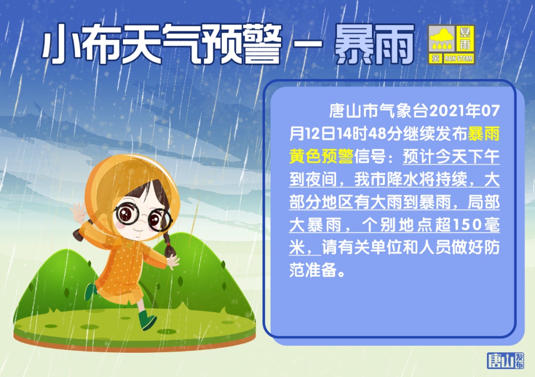 唐山暴雨蓝色预警信号,官方通告唐山暴雨