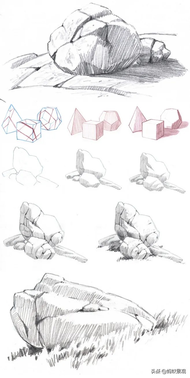 石头画法步骤视频教程园林,简单易学的石头画法