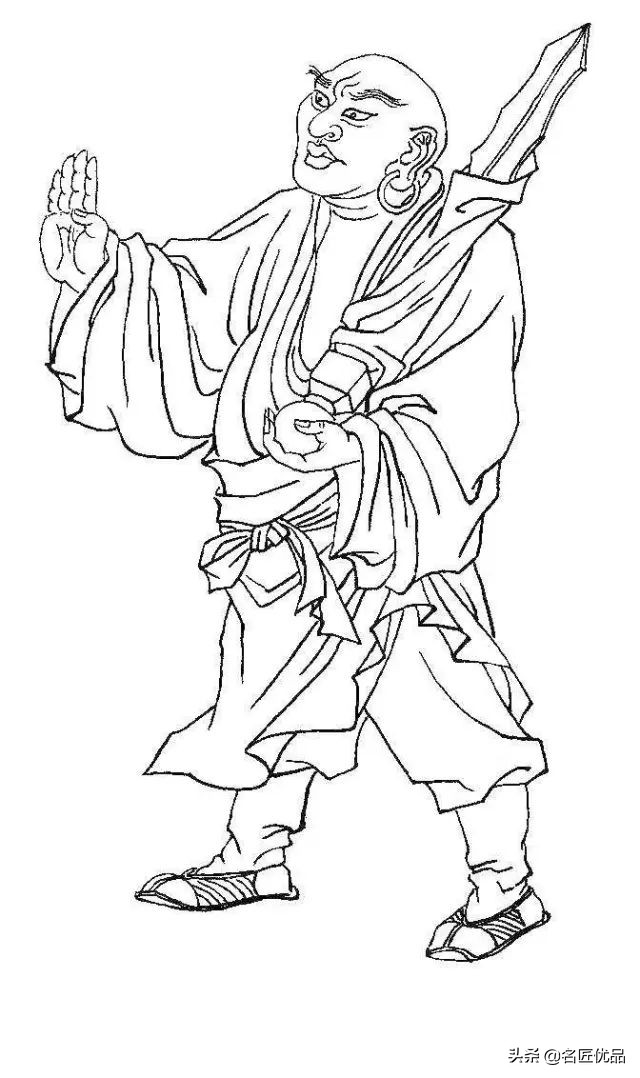 降龙罗汉白描图高清图片,降龙伏虎罗汉图白描