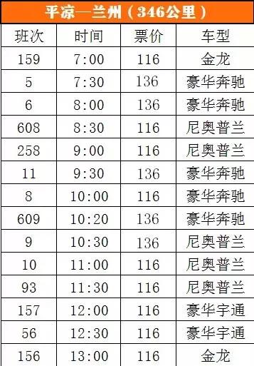 兰州至平凉客运时刻表,庄浪平凉客运时刻表
