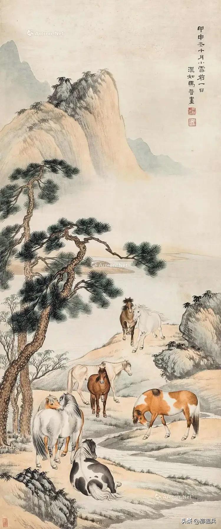 国画《八骏图》作品题款,名家精品国画八骏图欣赏